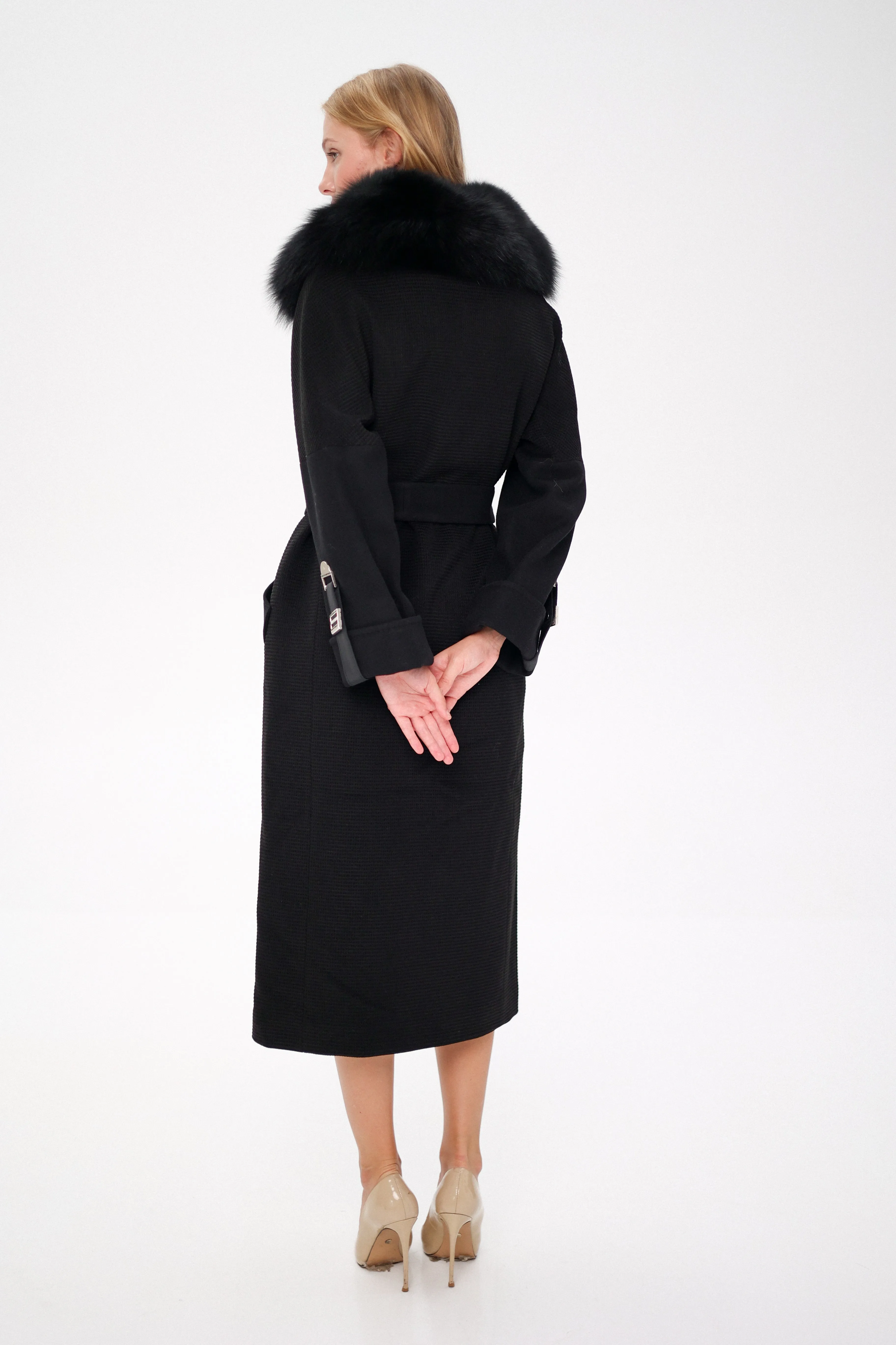 Derby Genuine Polar Fox Textured Cashmere Wool Coat