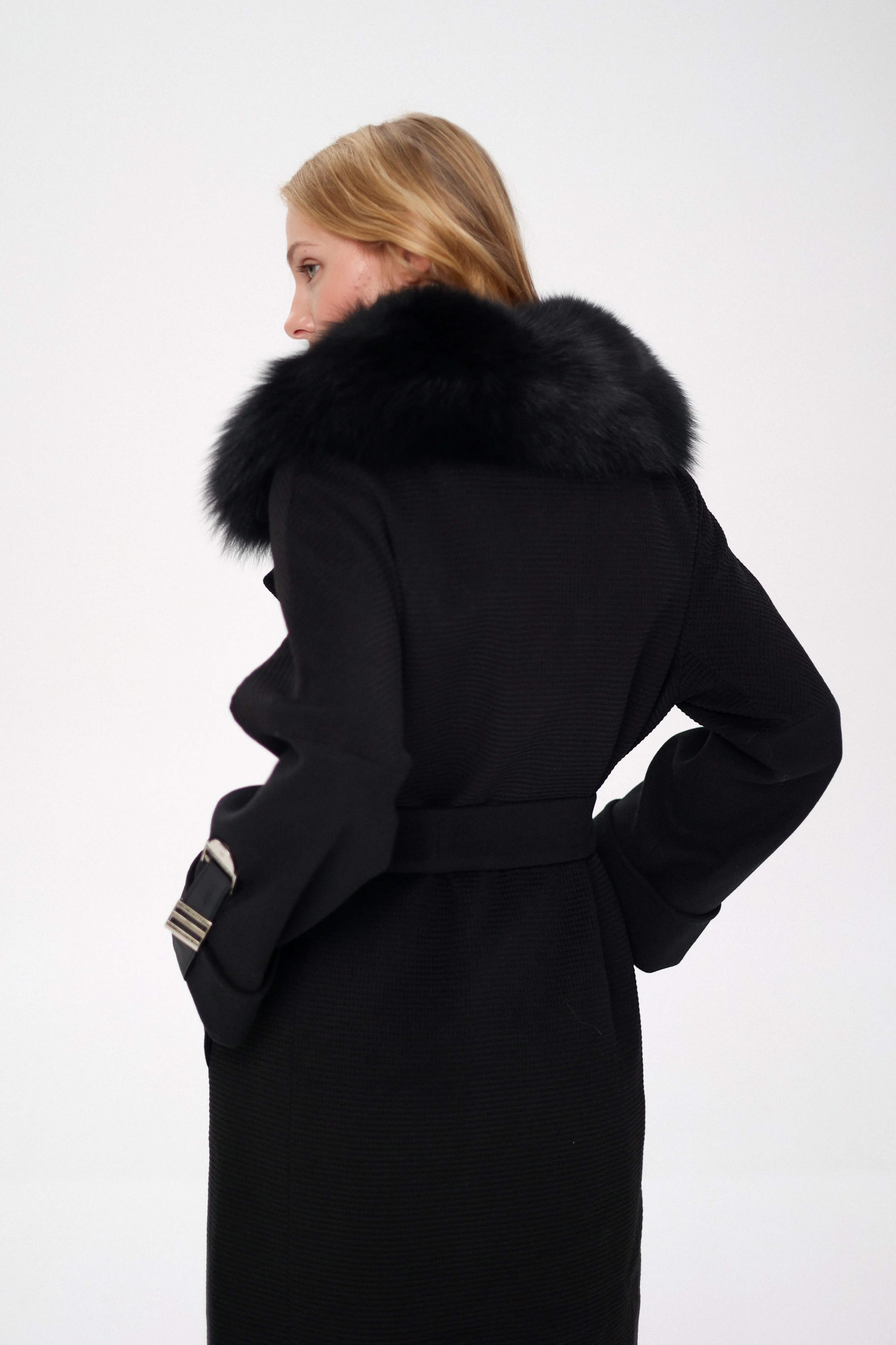 Derby Genuine Polar Fox Textured Cashmere Wool Coat