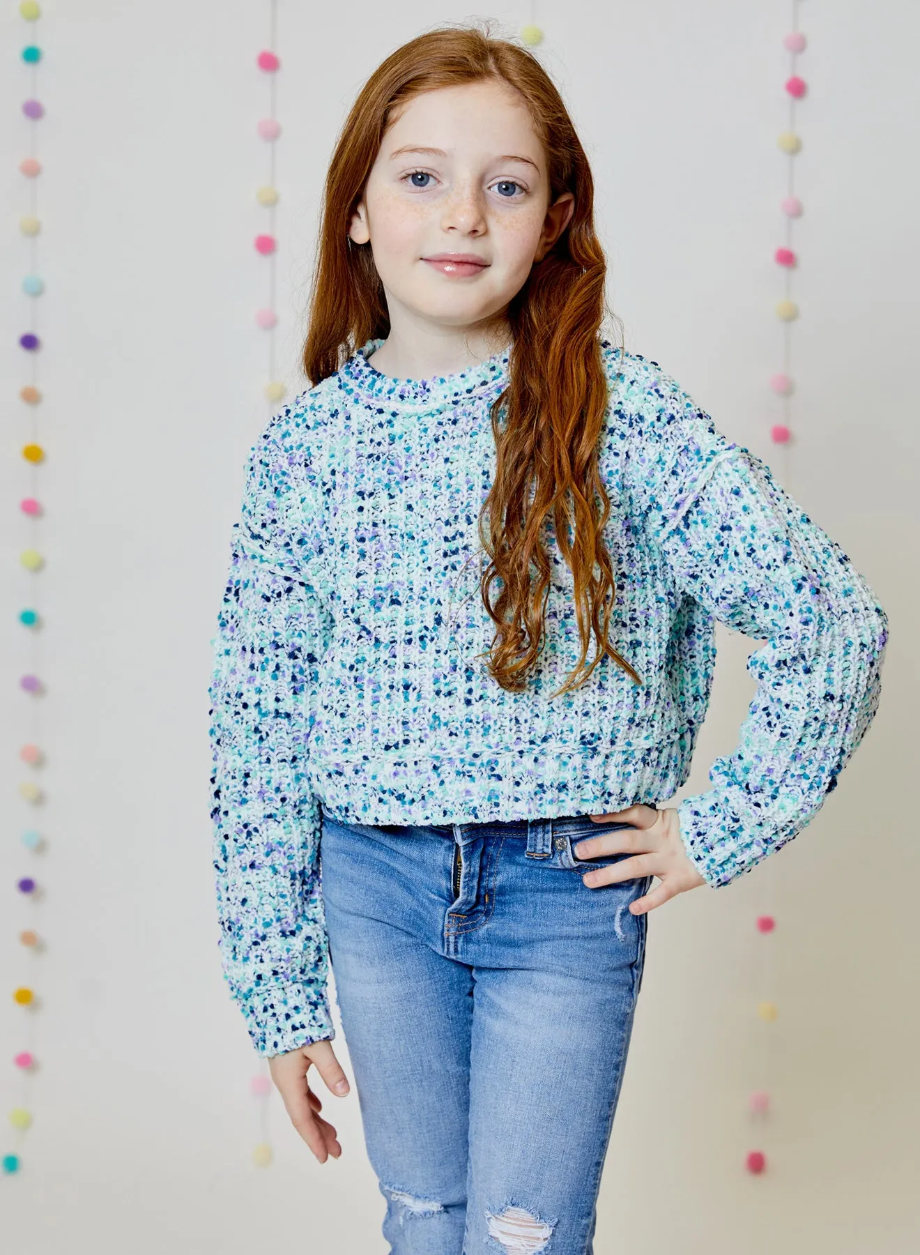 DHK Tween Chenille Speckled Blue Sweater