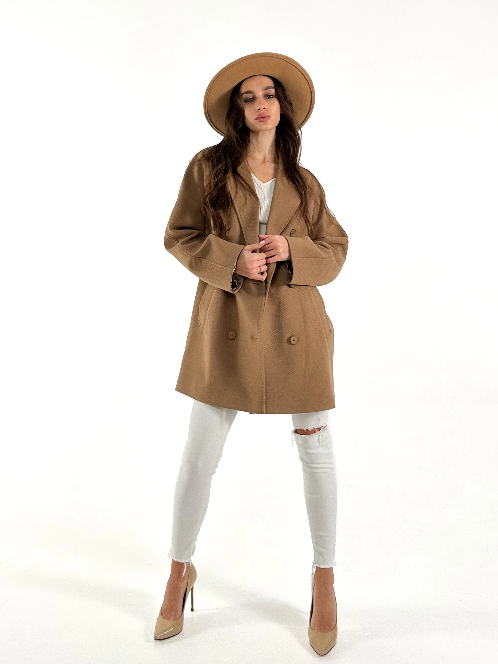 Diagonal-Weave Wool Blend t Coat