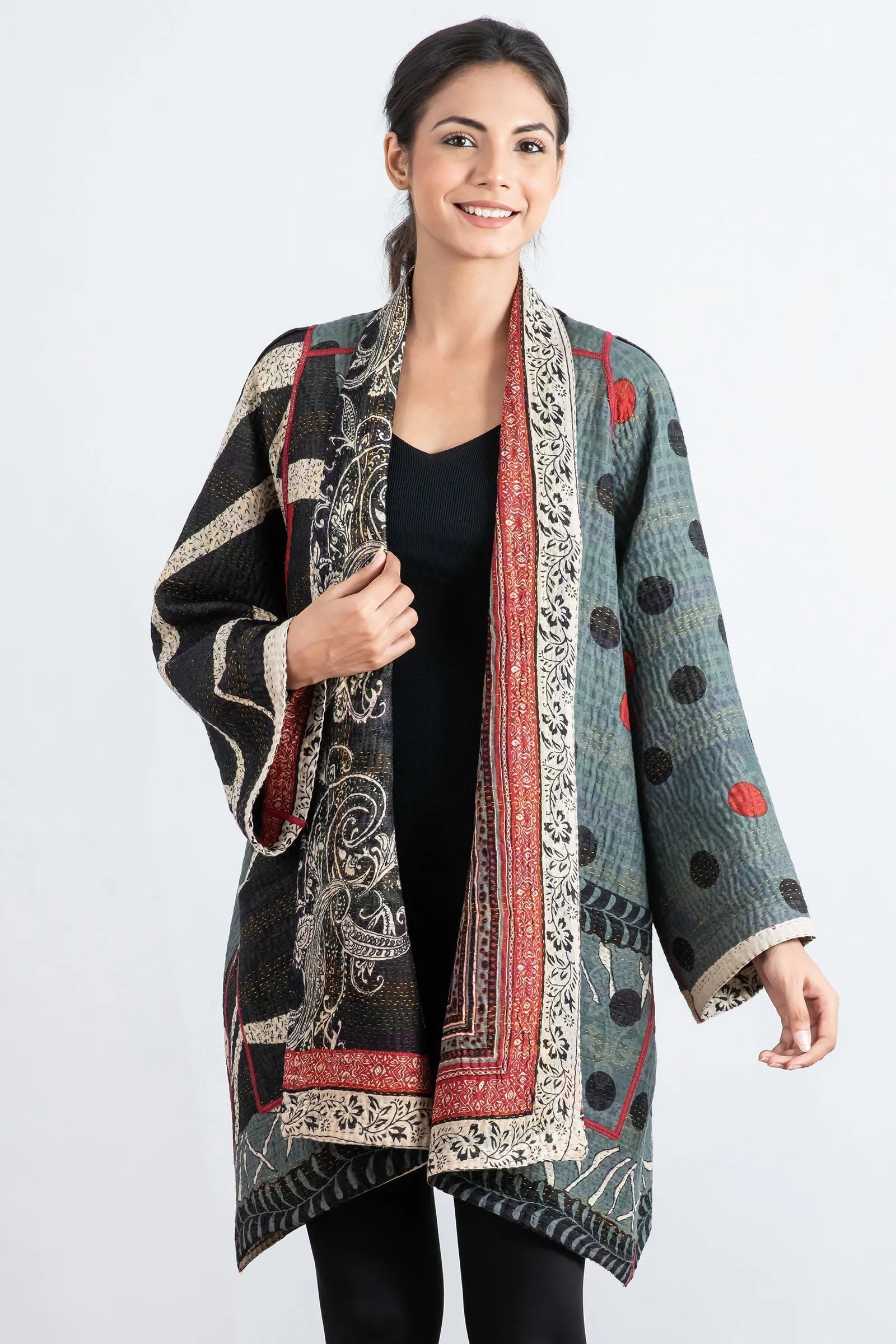 DOT & PAISLEY KANTHA A-LINE JKT - dp4003-nvy -