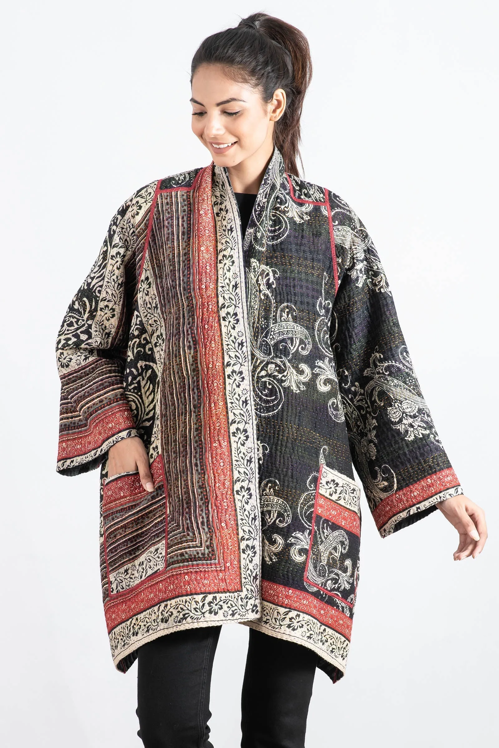 DOT & PAISLEY KANTHA A-LINE JKT - dp4003-nvy -