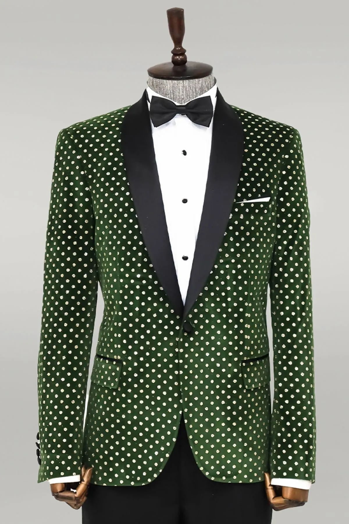 Dot Pattern Slim Fit Dark Green Men Wedding Groom Blazer - Wessi