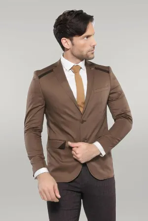 Double Buttons Mono Lapel Shoulder Piece Tan Jacket-Wessi