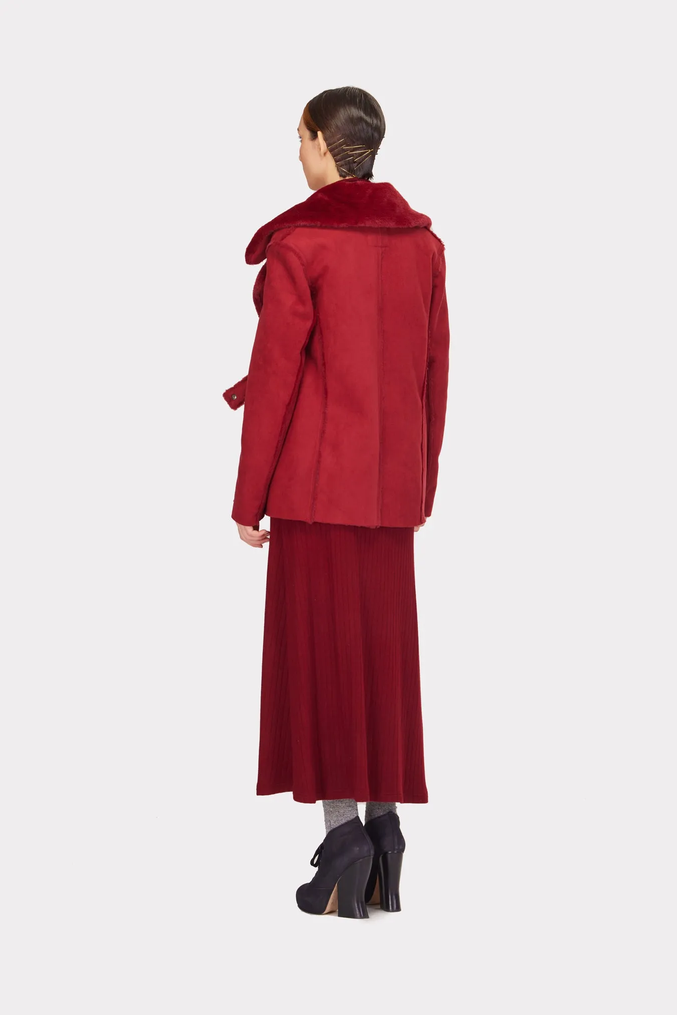 Double Faced Shearling Coat Red