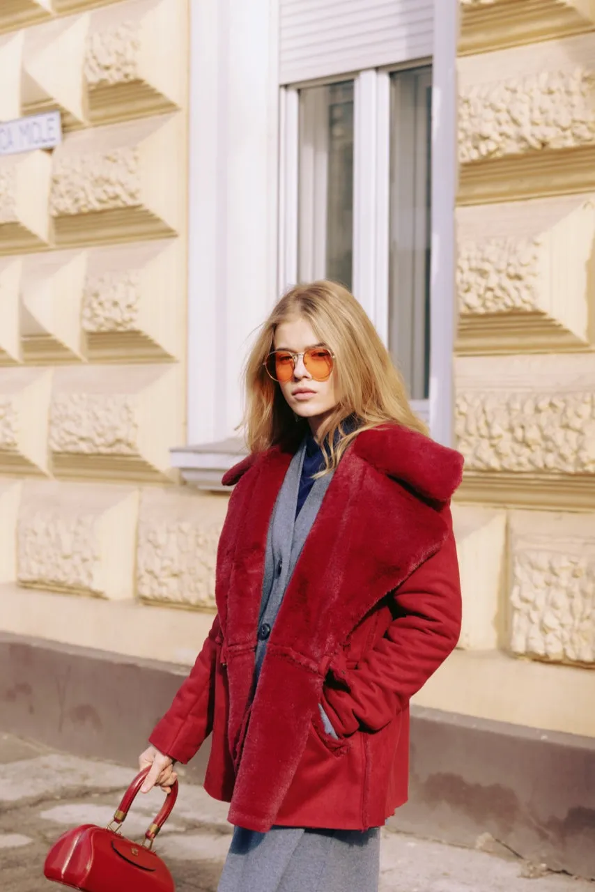 Double Faced Shearling Coat Red