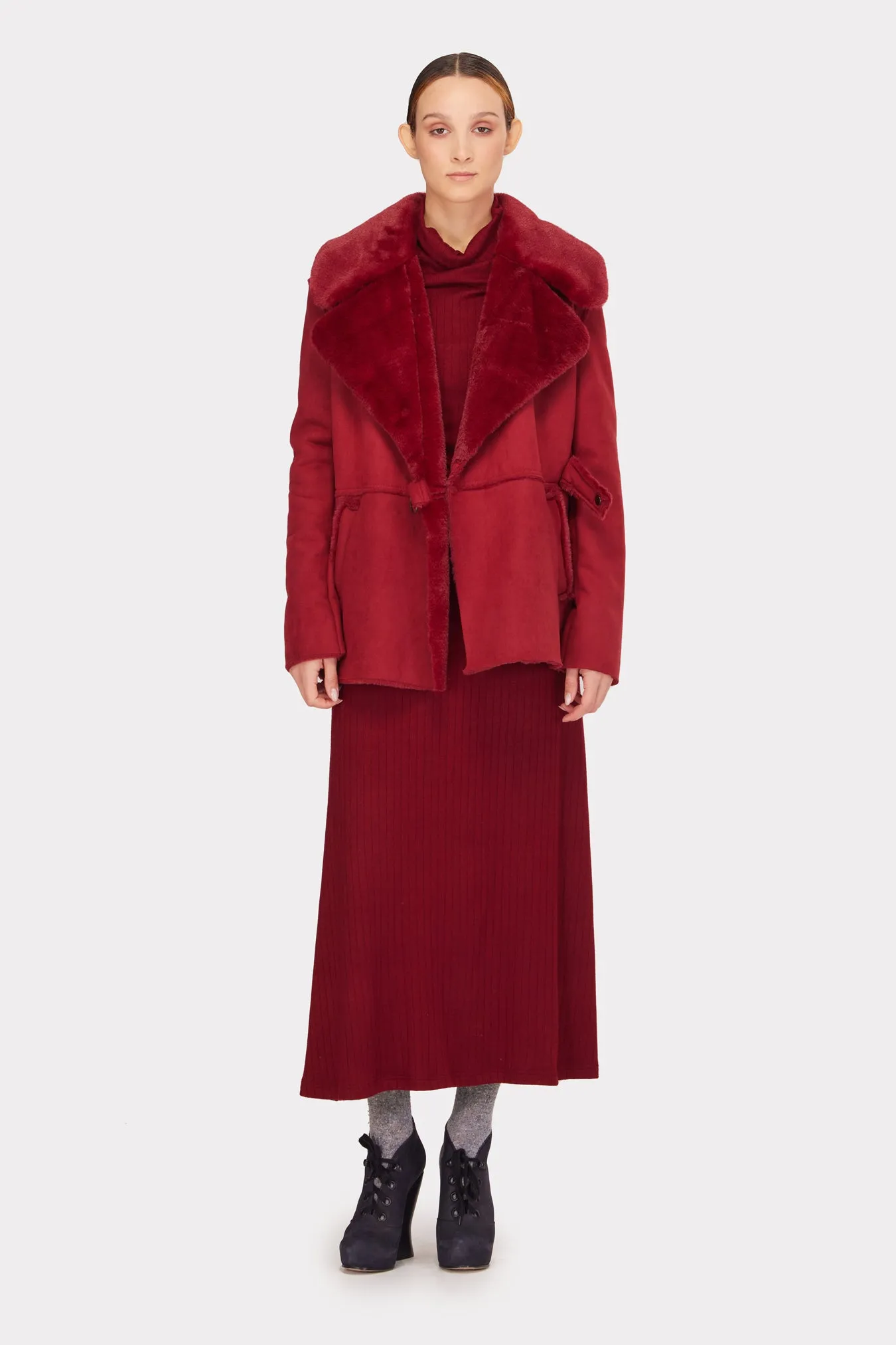 Double Faced Shearling Coat Red