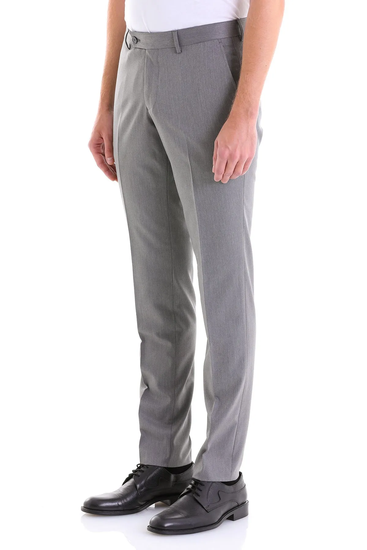 Dynamic Fit Side Pocket Low Waist Unpleated Wool Black Dress Pants, Gray