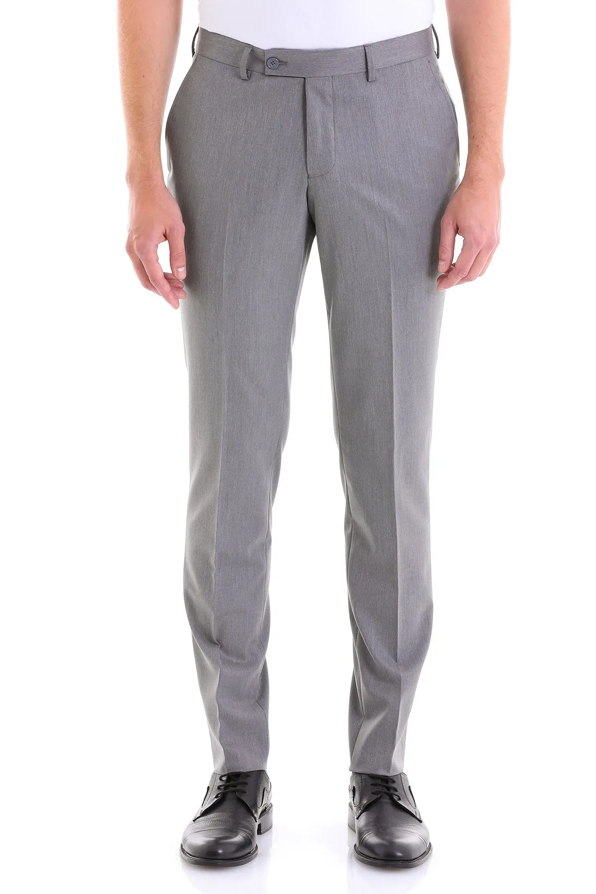 Dynamic Fit Side Pocket Low Waist Unpleated Wool Black Dress Pants, Gray