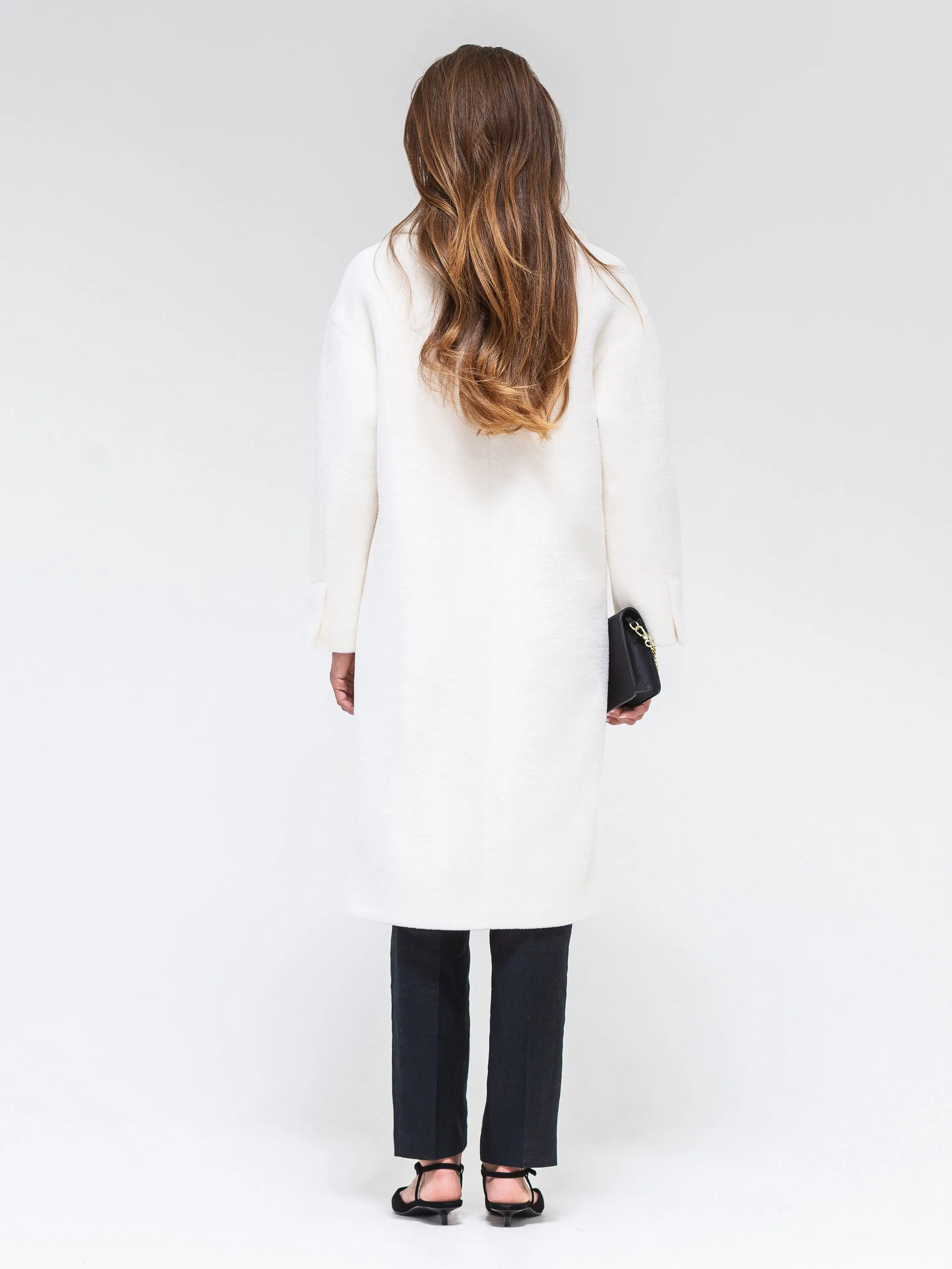 Eco Fur Wool Blend Coat in White