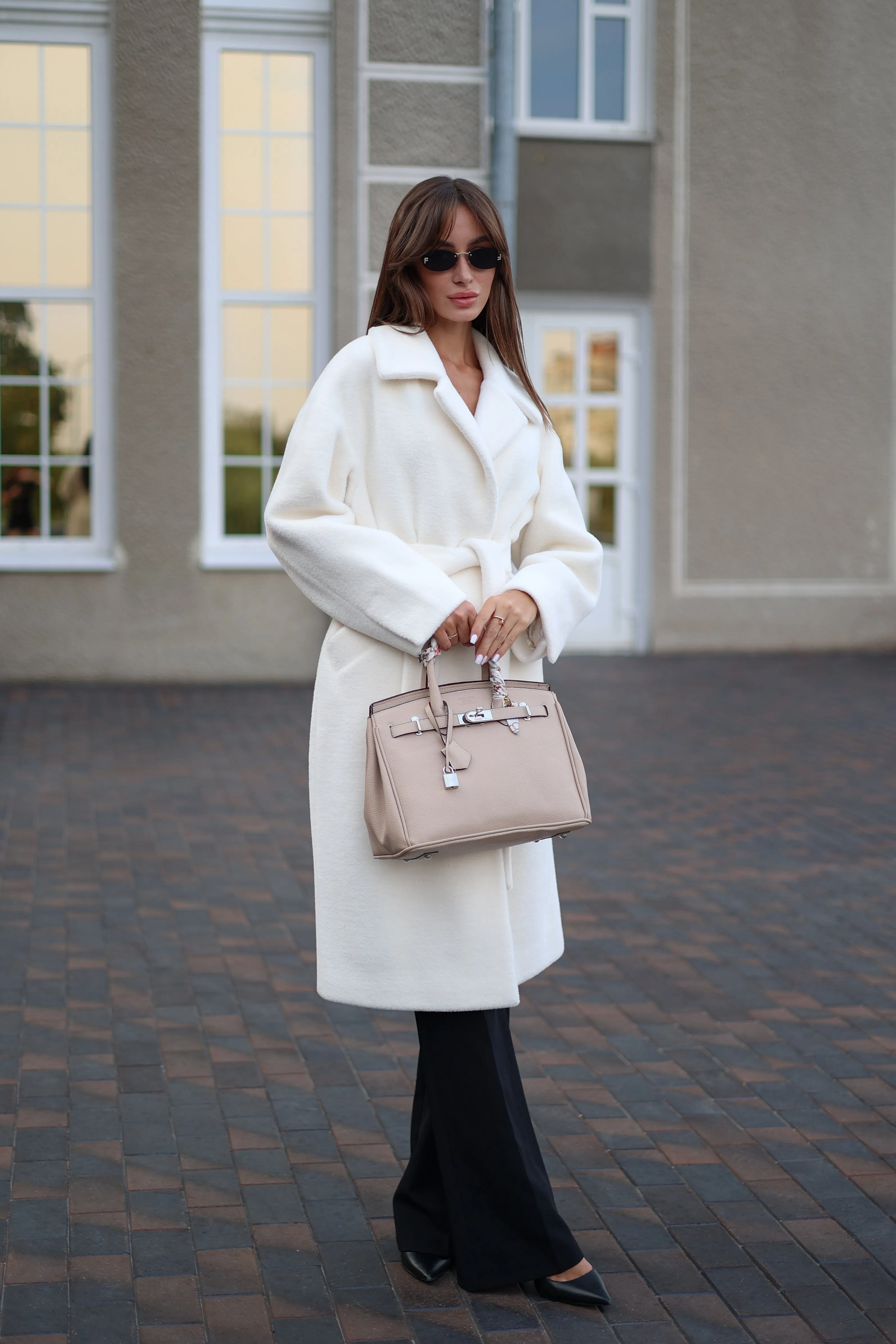 Eco Fur Wool Blend Coat in White