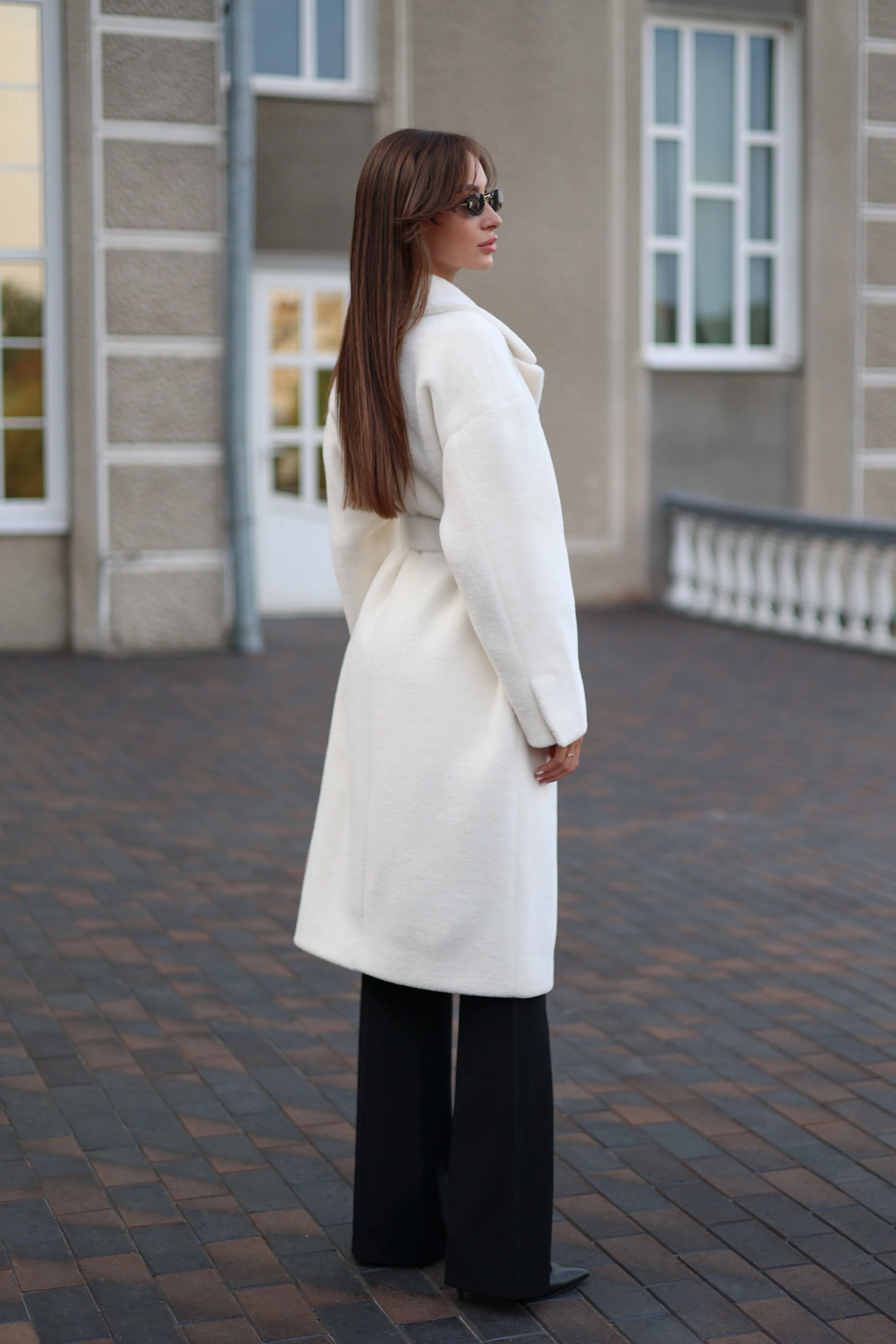 Eco Fur Wool Blend Coat in White