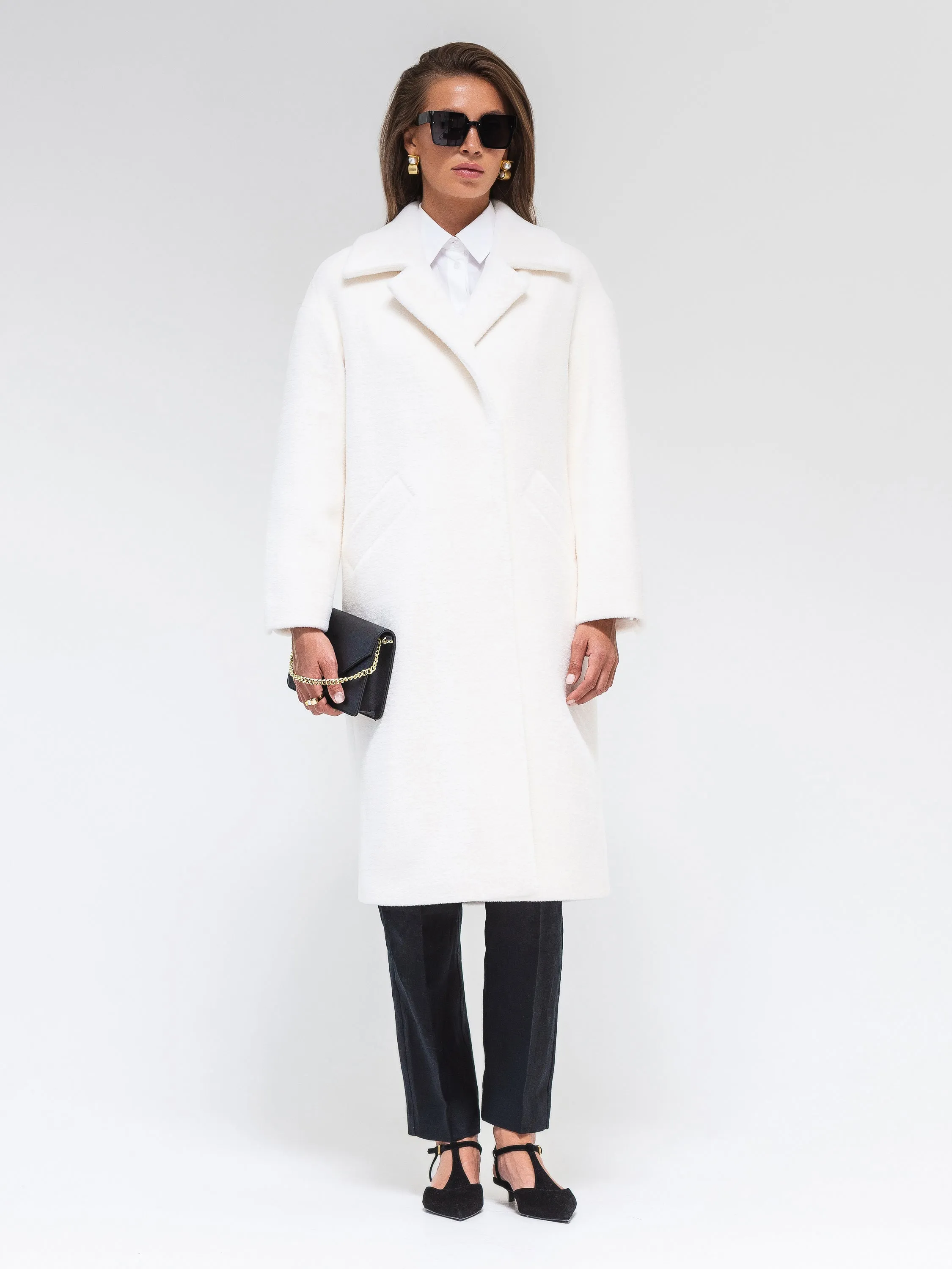 Eco Fur Wool Blend Coat in White