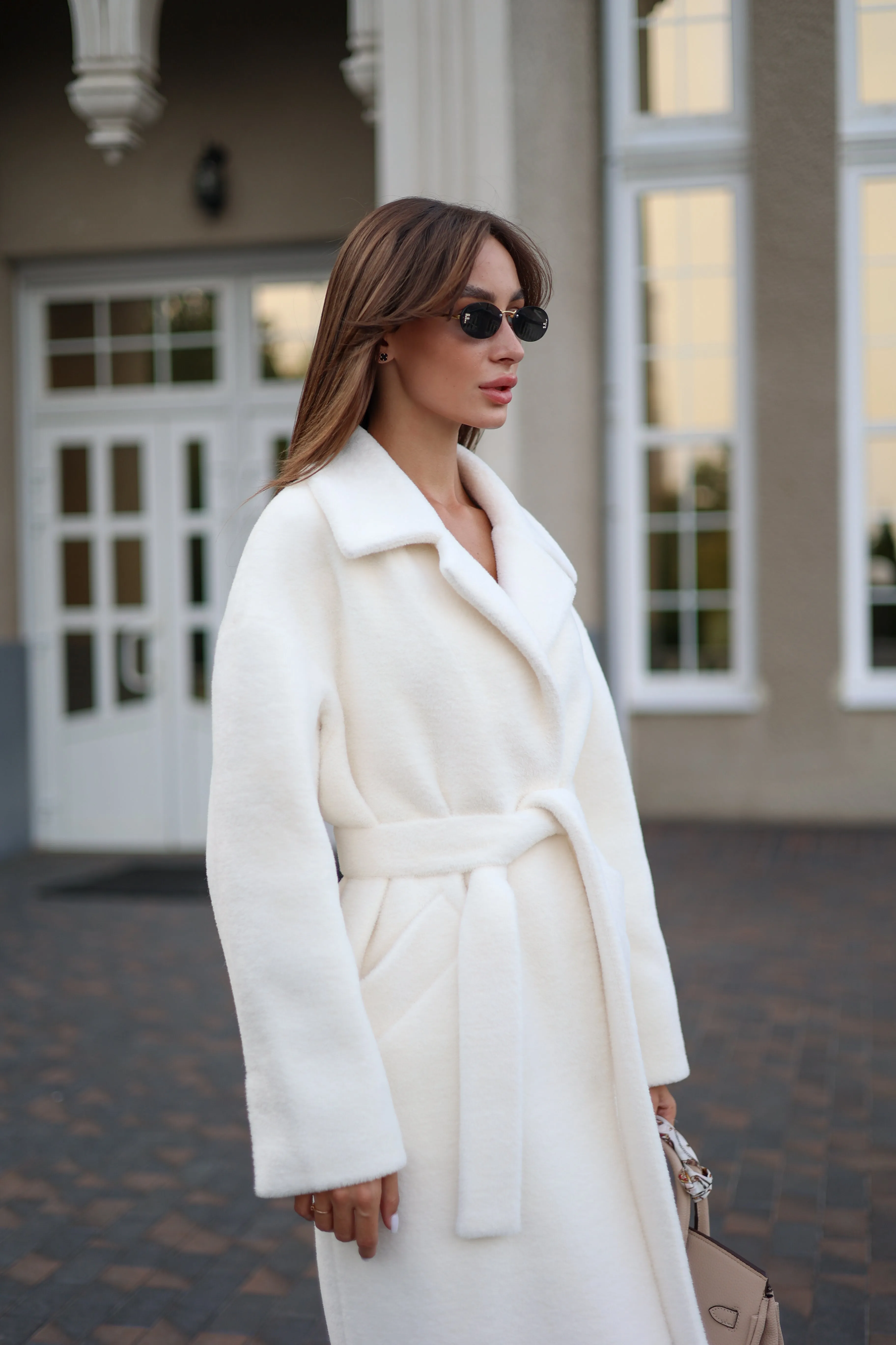 Eco Fur Wool Blend Coat in White