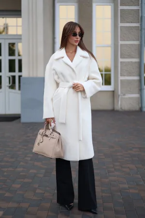 Eco Fur Wool Blend Coat in White