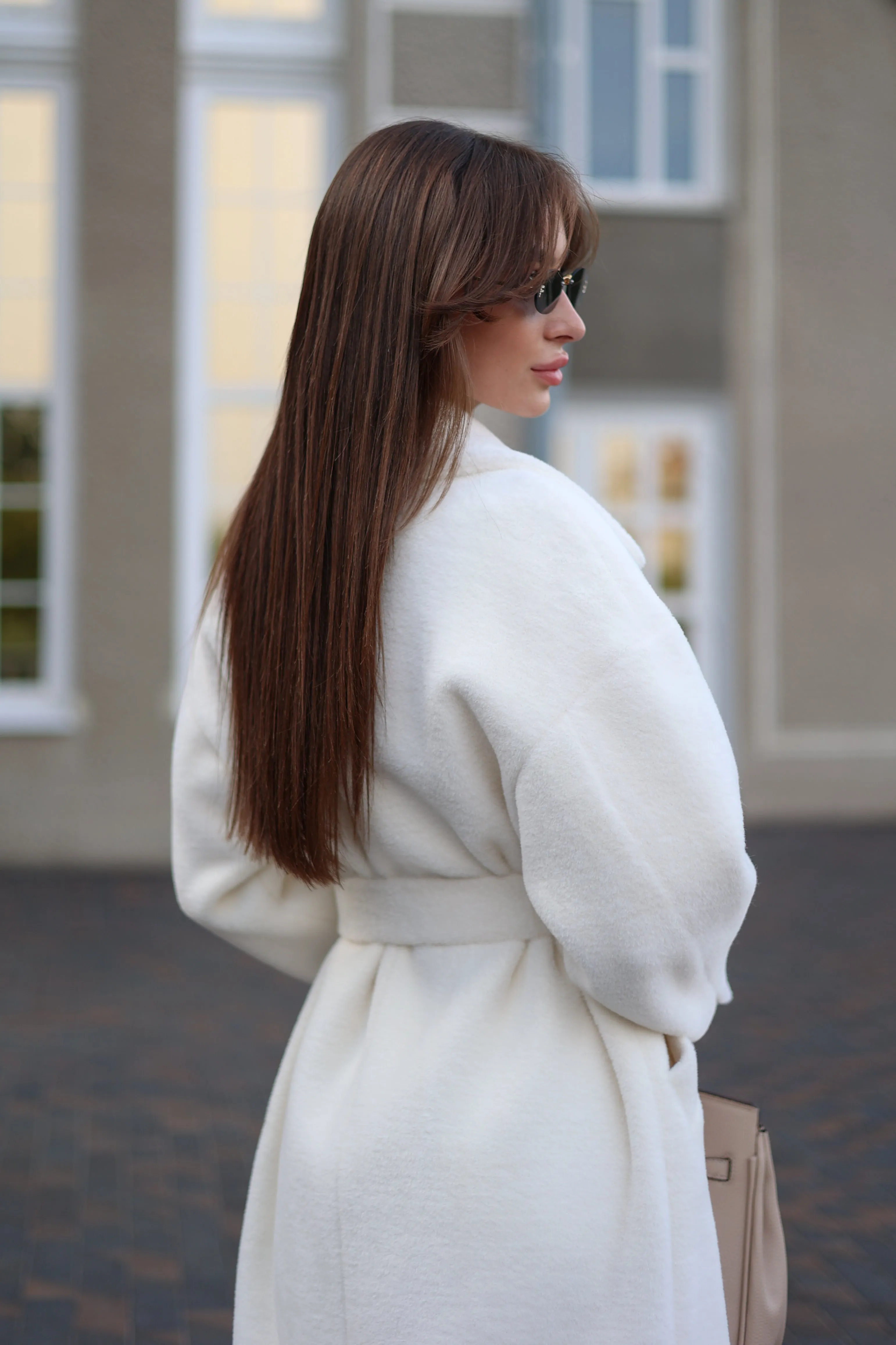 Eco Fur Wool Blend Coat in White