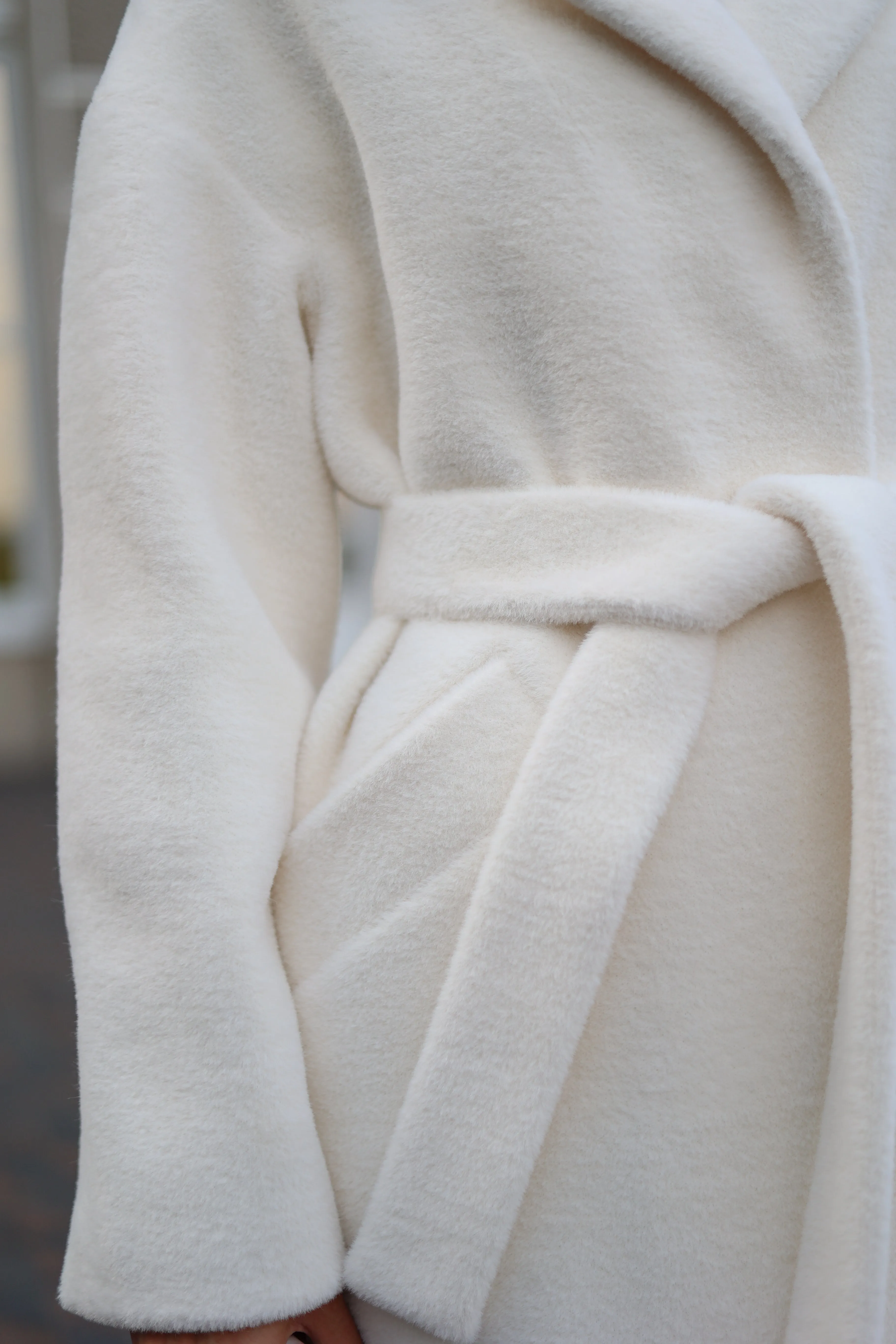 Eco Fur Wool Blend Coat in White