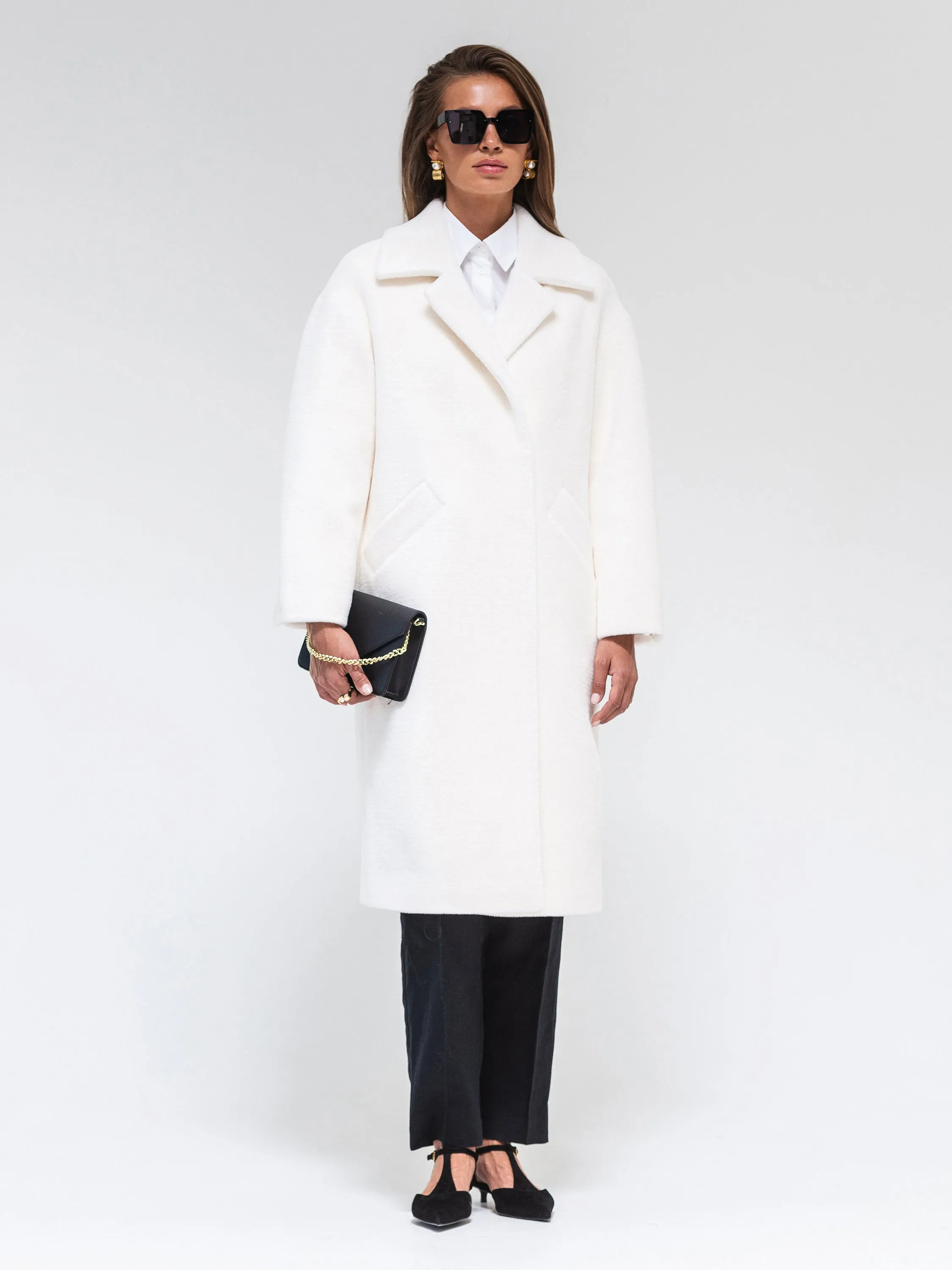 Eco Fur Wool Blend Coat in White