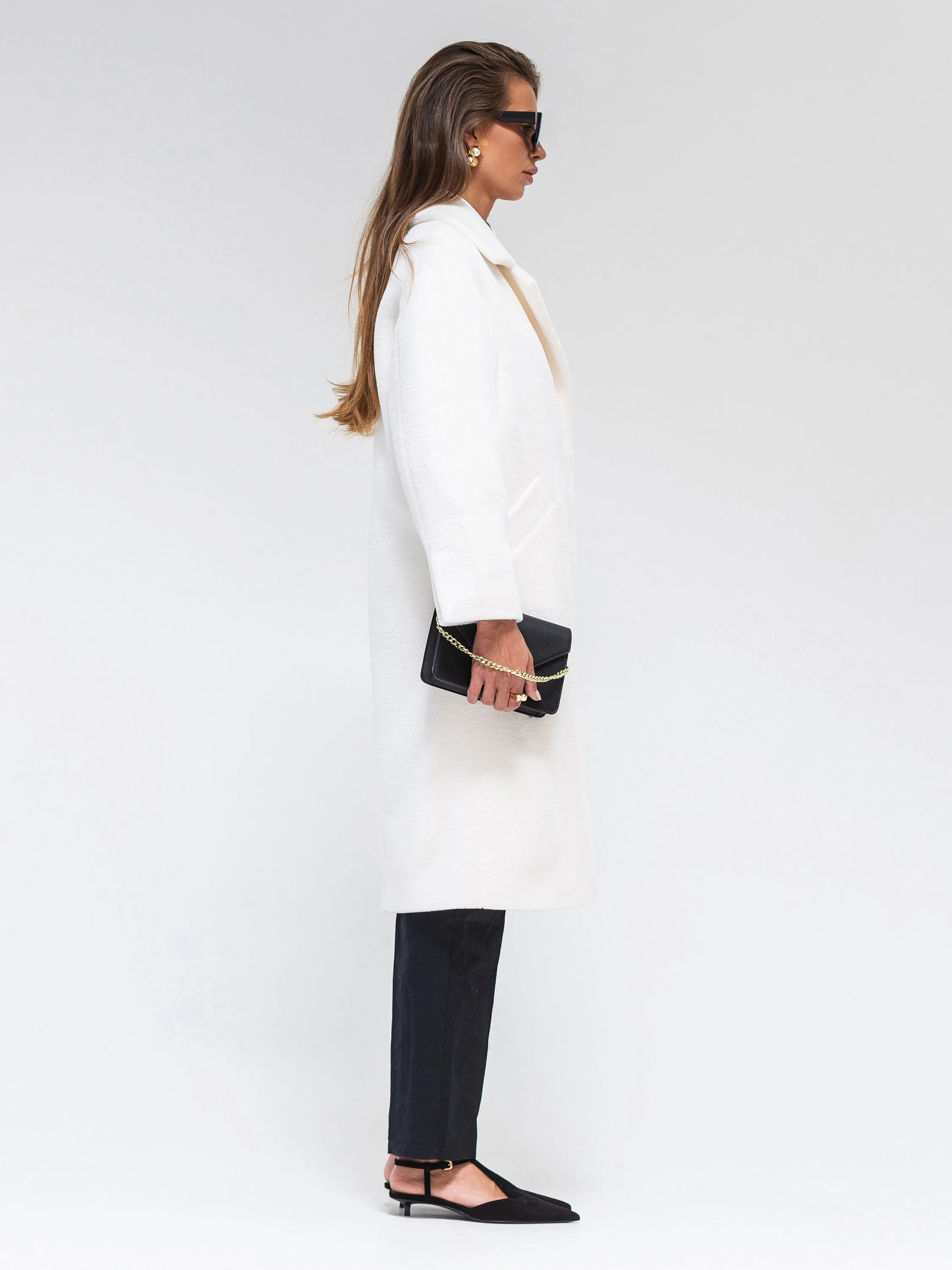 Eco Fur Wool Blend Coat in White