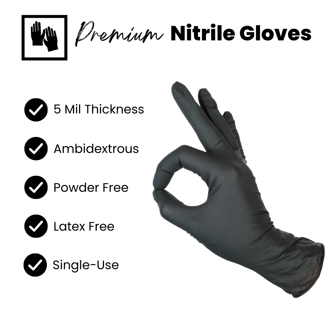 Eco Gloves BLACK Disposable Nitrile Exam Gloves (5 mil) Powder Free, Latex Free, 100 Gloves/Box - 100% Recyclable - SAMPLE FOLDER