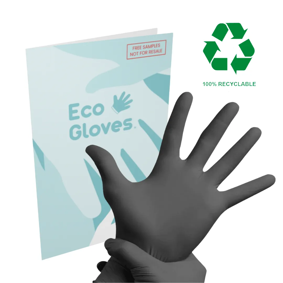 Eco Gloves BLACK Disposable Nitrile Exam Gloves (5 mil) Powder Free, Latex Free, 100 Gloves/Box - 100% Recyclable - SAMPLE FOLDER