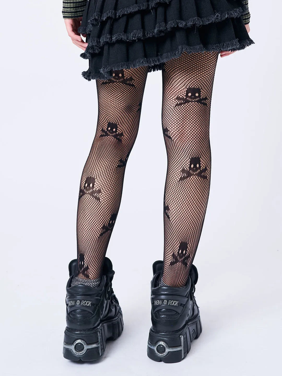 Elvira Skull Diamond Fishnet Tights