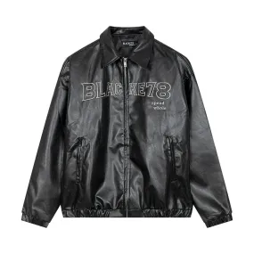 Embroidered Letters Leather Coat Men