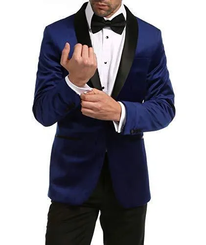 Enzo Indigo Velvet Slim Fit Shawl Lapel Tuxedo Men's Blazer