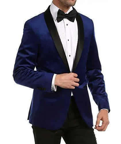 Enzo Indigo Velvet Slim Fit Shawl Lapel Tuxedo Men's Blazer