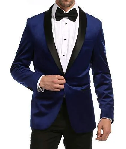 Enzo Indigo Velvet Slim Fit Shawl Lapel Tuxedo Men's Blazer