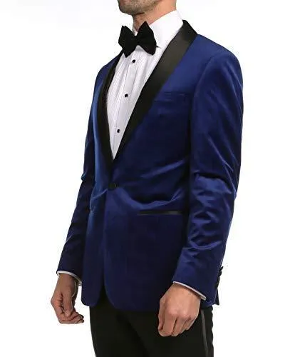 Enzo Indigo Velvet Slim Fit Shawl Lapel Tuxedo Men's Blazer