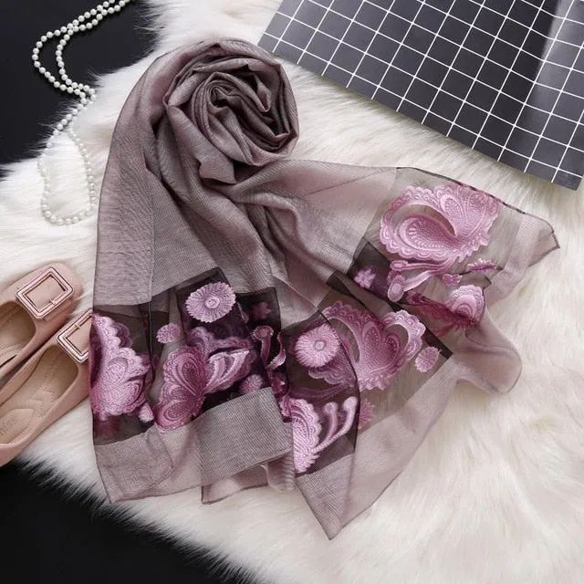 Fashion Scarf Floral Embroidery Bandana Shawl #1365