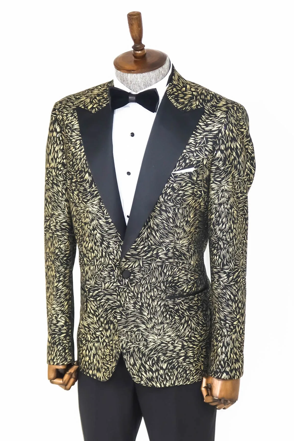 Feather Patterned Slim Fit Black Men Party Blazer - Wessi