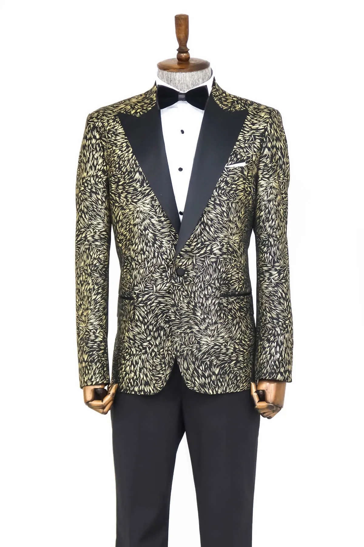 Feather Patterned Slim Fit Black Men Party Blazer - Wessi