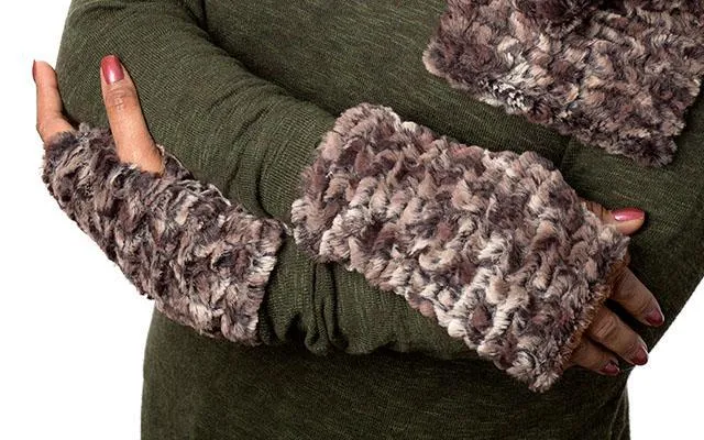 Fingerless / Texting Gloves, Reversible - Luxury Faux Fur in Calico