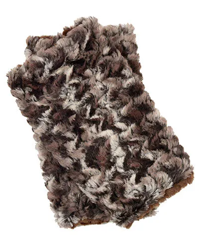 Fingerless / Texting Gloves, Reversible - Luxury Faux Fur in Calico