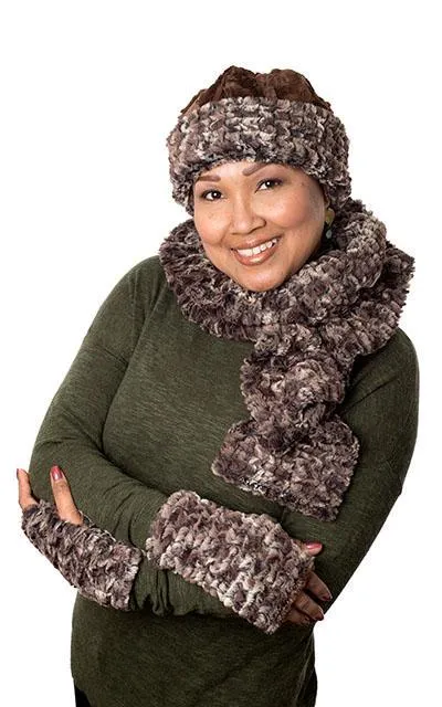 Fingerless / Texting Gloves, Reversible - Luxury Faux Fur in Calico