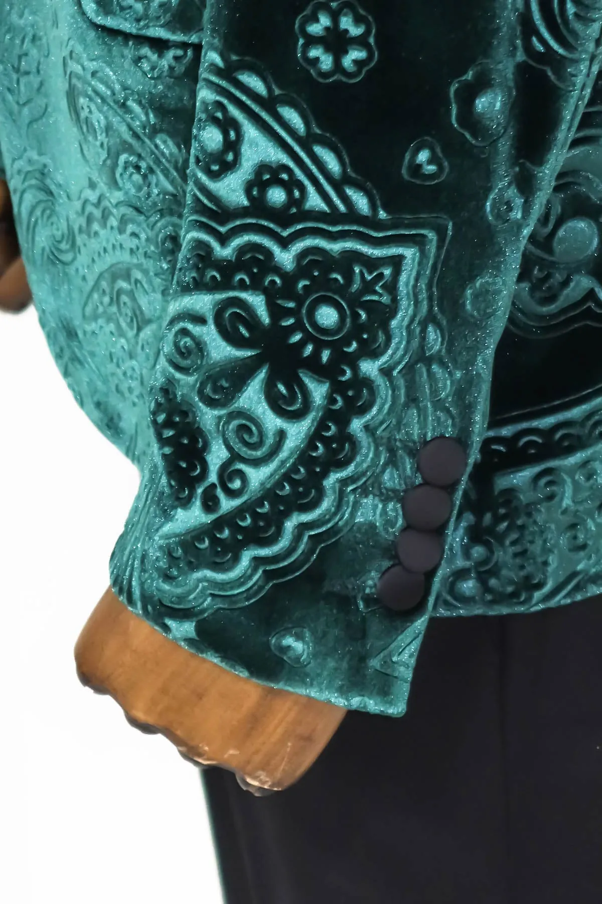 Floral Patterned Velvet Green Men Evening Jacket - Wessi