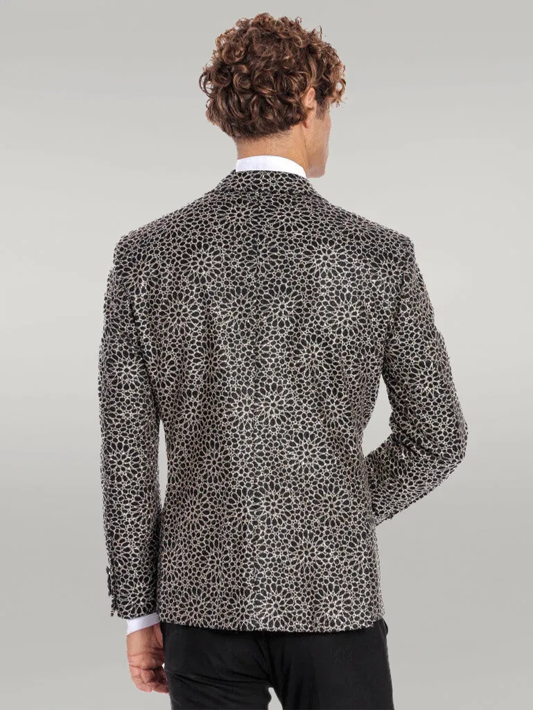 Flower Embroidered Pattern Black Men Party Blazer - Wessi