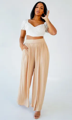 Flowy High Waisted Pants - Light Taupe