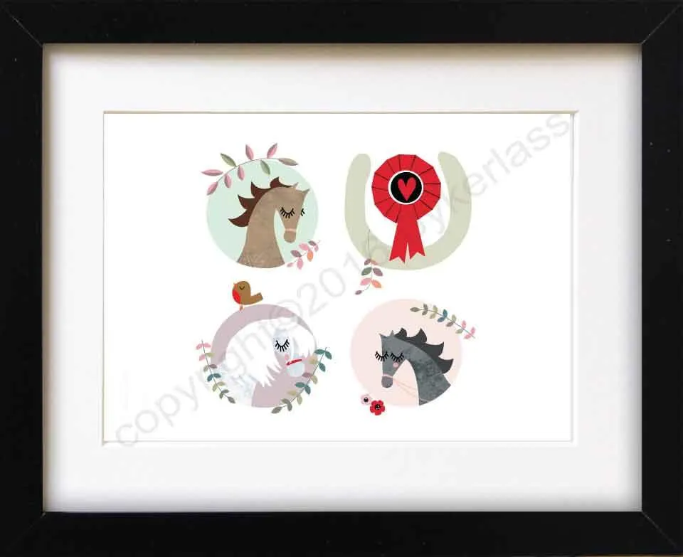 Four Horseys Horse Mounted Print (CHDP5)