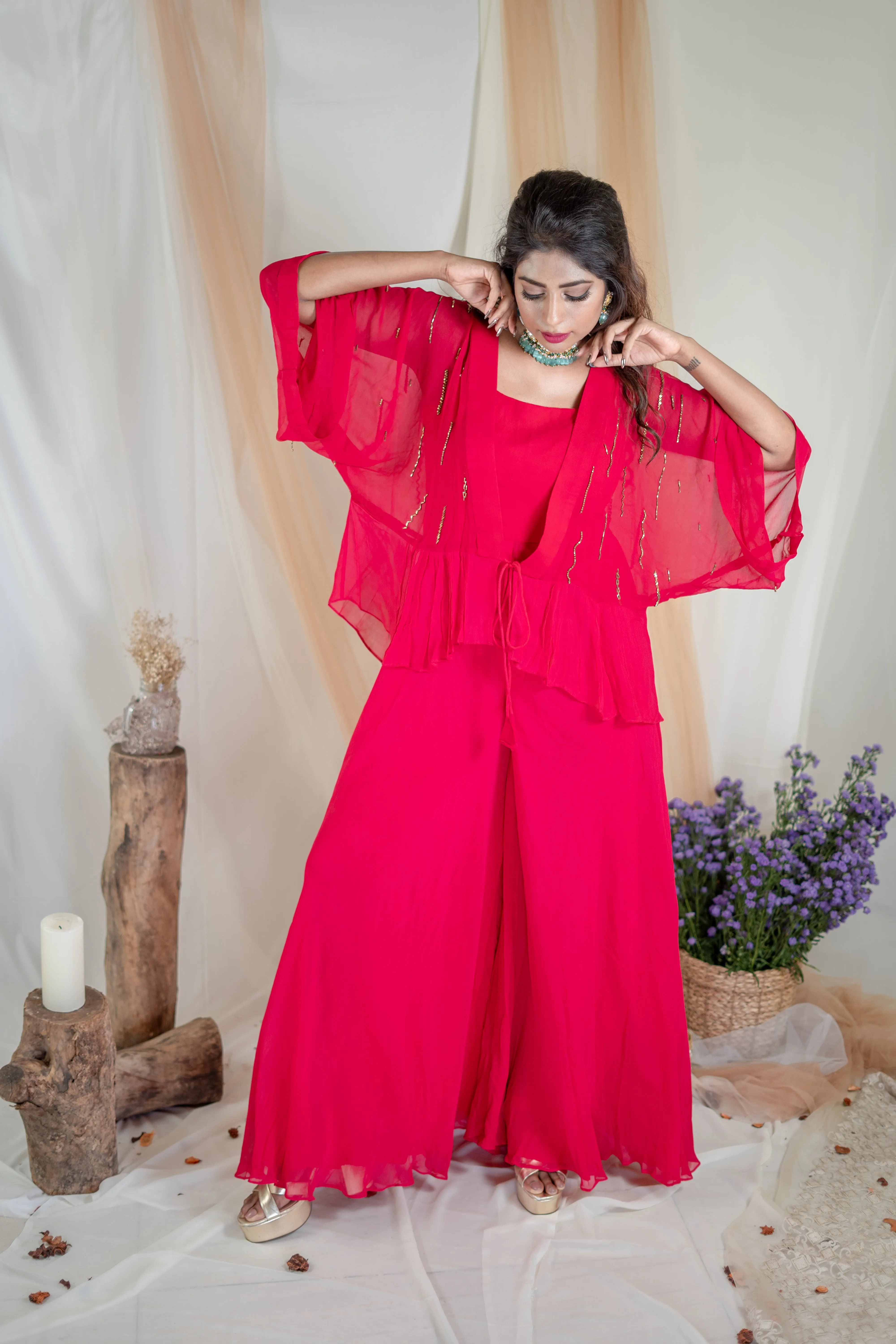 Fuchsia Jumpsuit with Kimono Jacket