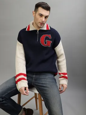 Gant Men Color-blocked Cutway Collar Full Sleeves Sweater