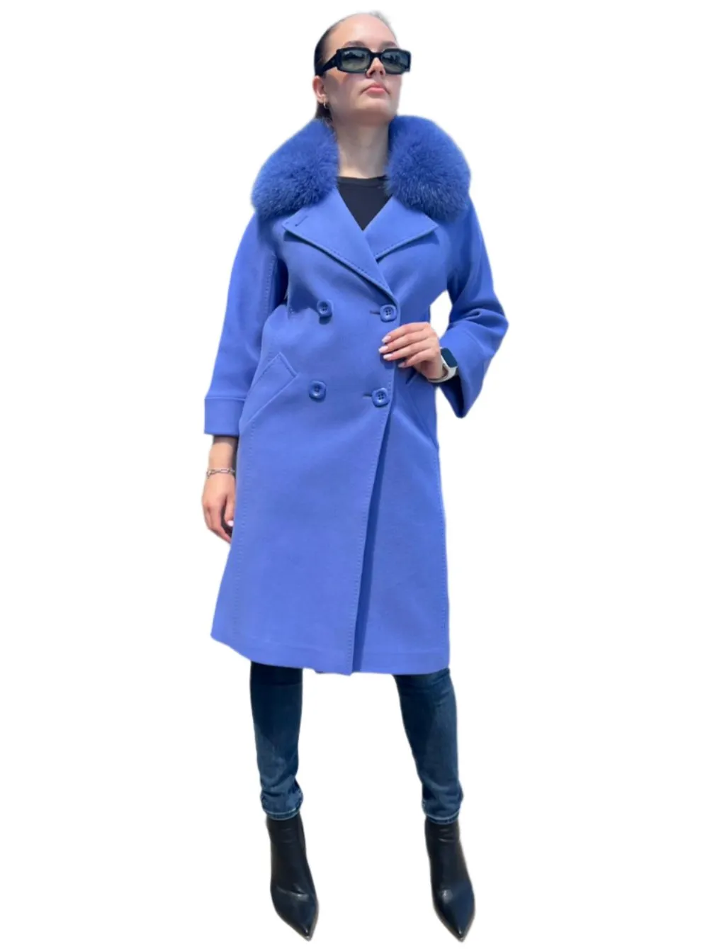 Genuine Polar Fox Tailored Cashmere Wool Coat