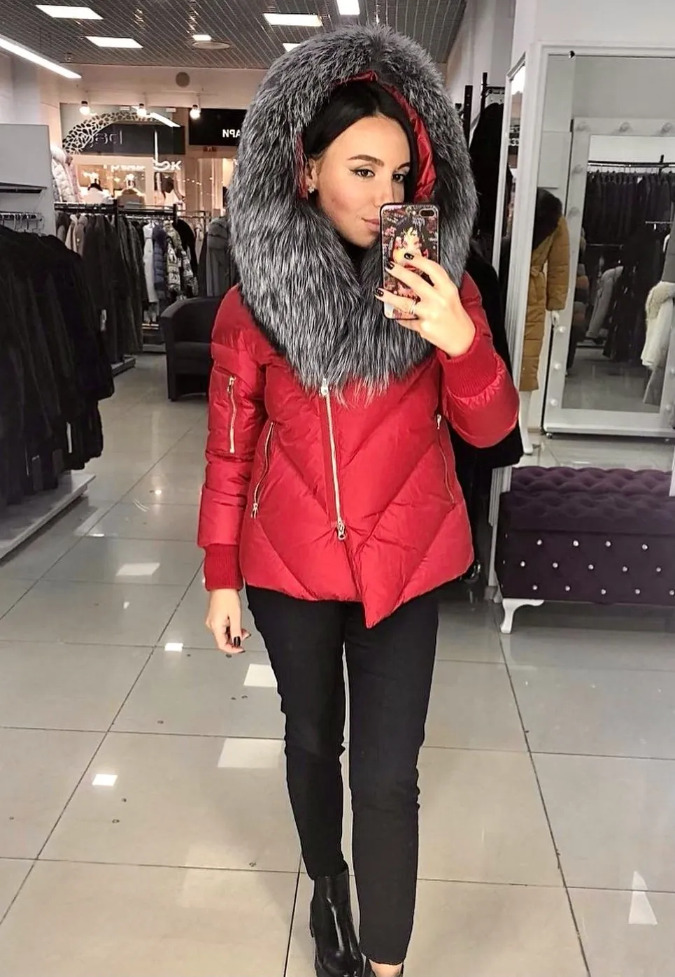 Genuine Silver Fox Down Insulated Coat