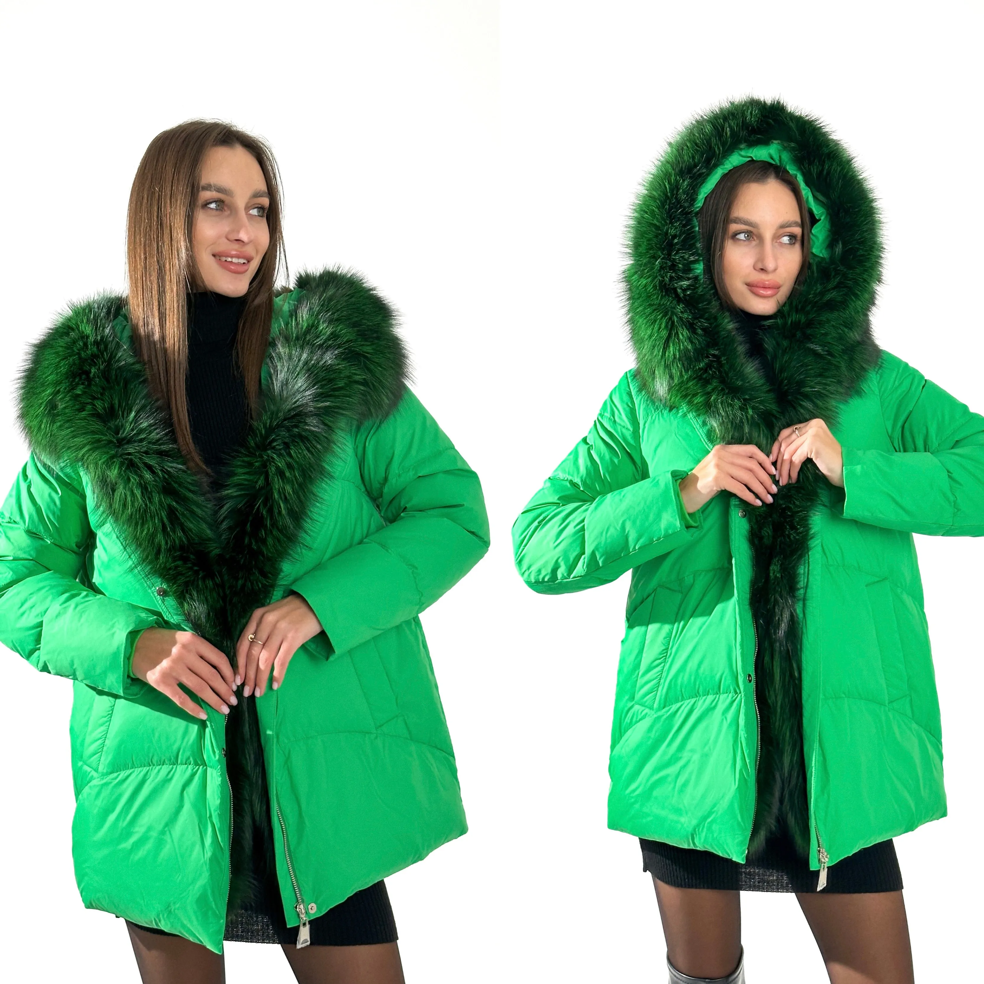 Genuine Silver Fox Fur Down Fill Parka