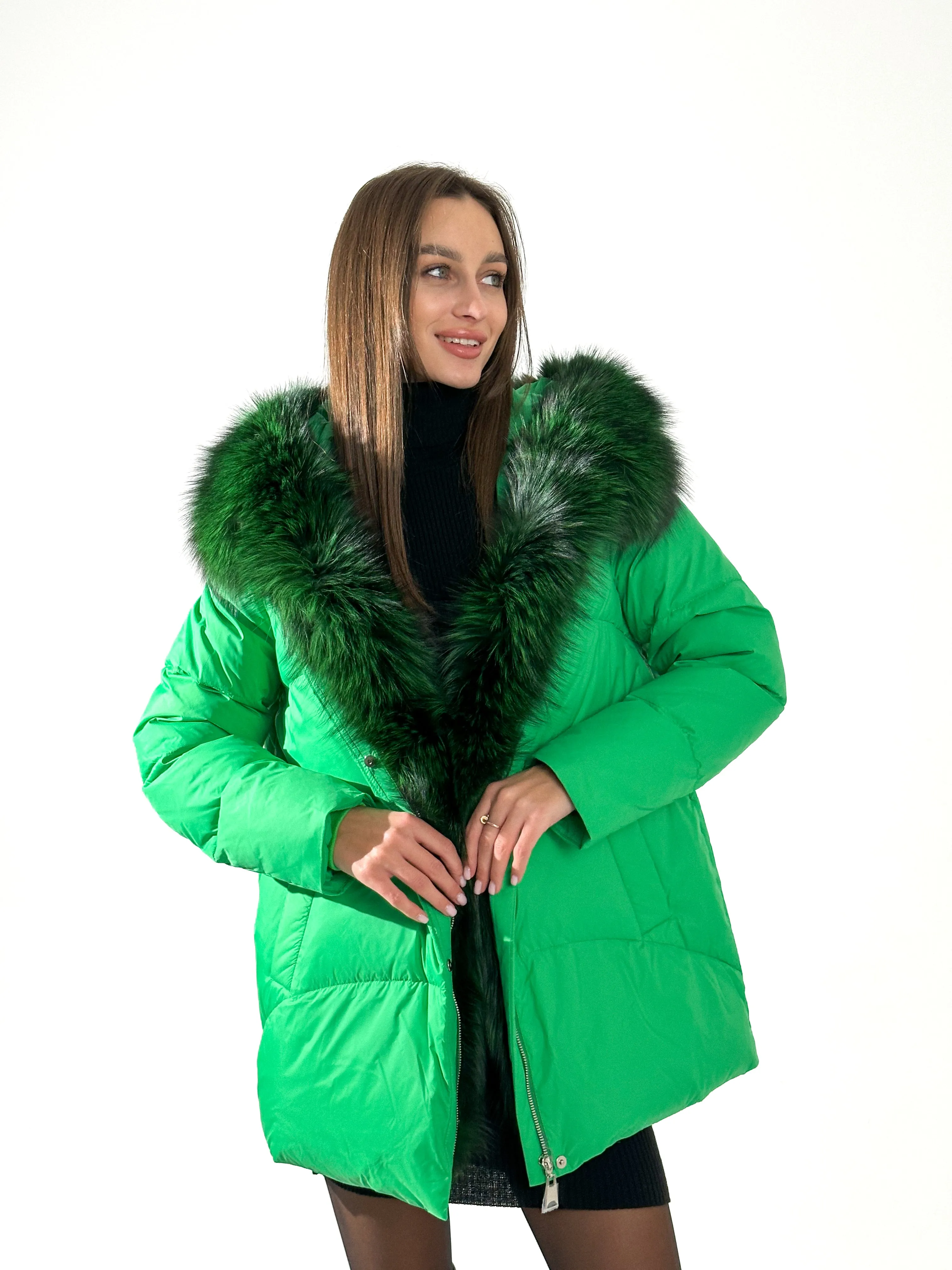 Genuine Silver Fox Fur Down Fill Parka