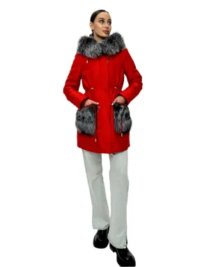 Genuine Silver Fox Fur Rabbit Fur Insulated Parka