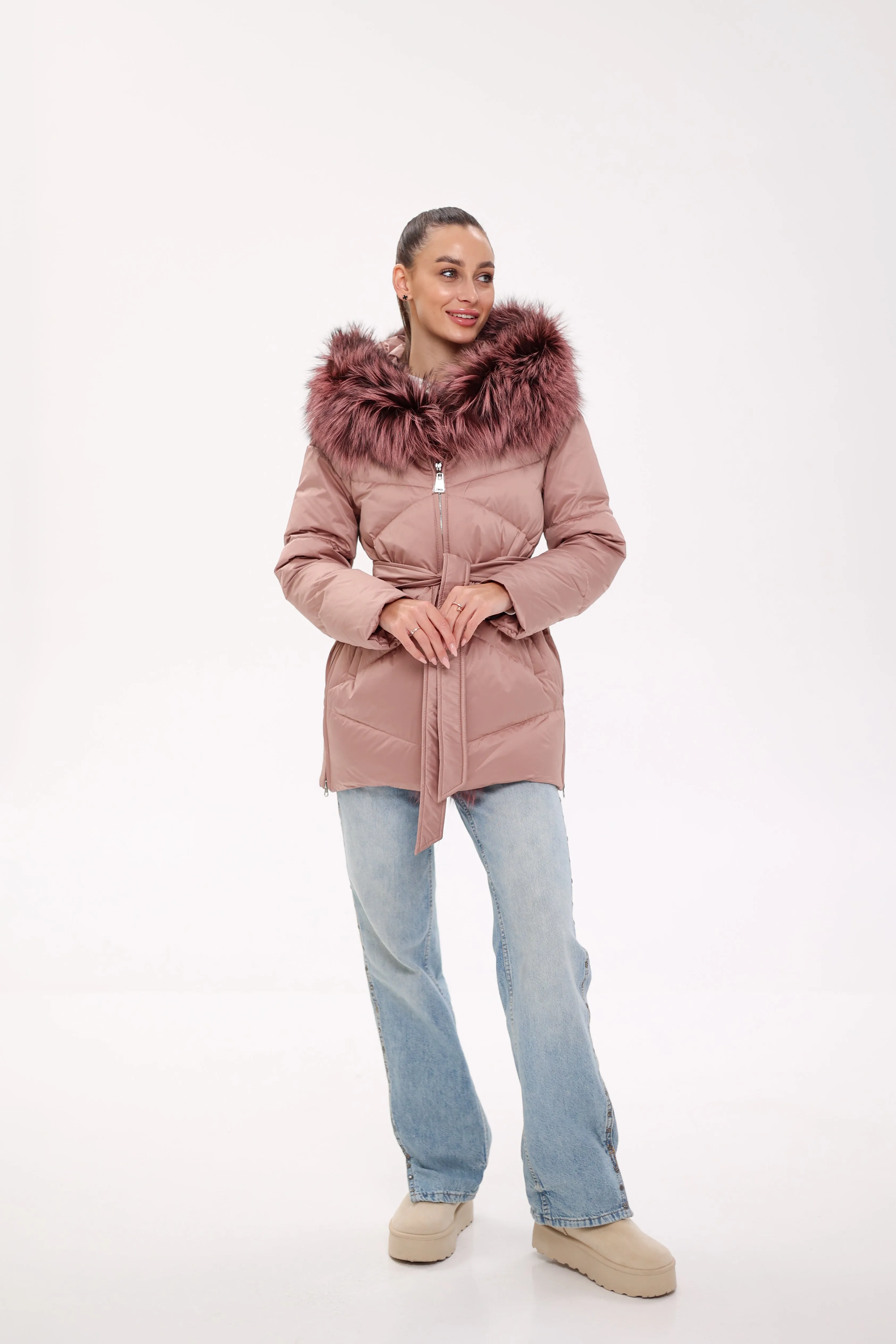 Genuine Silver Fox Fur Trim Down Insulated Parka