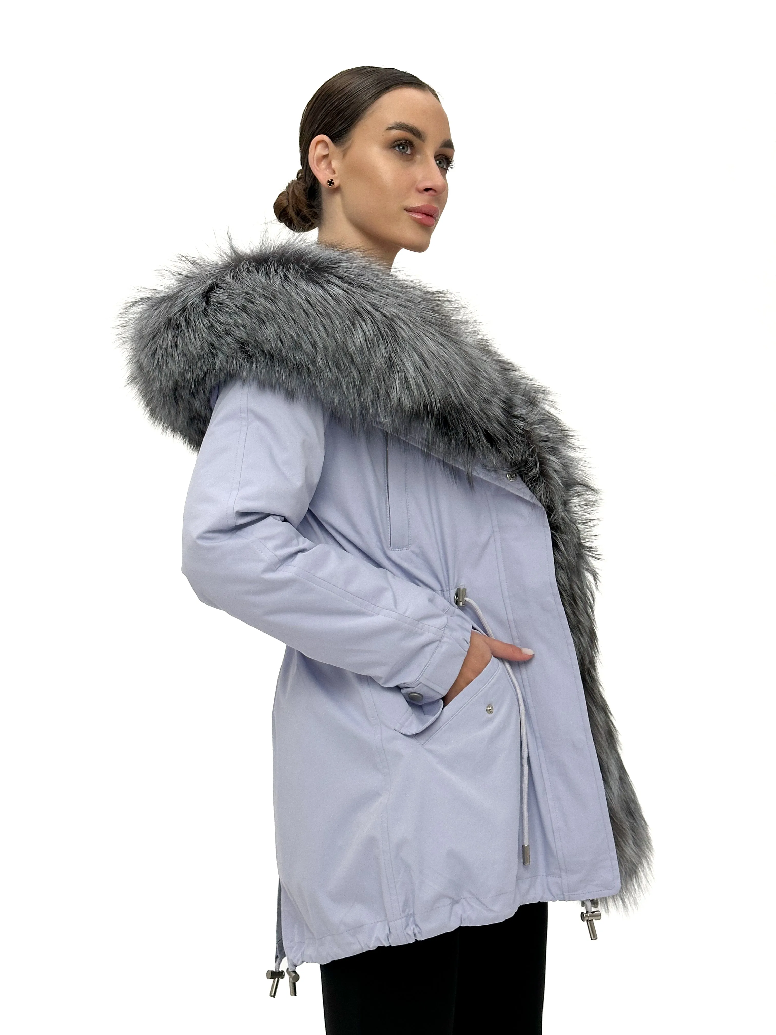 Genuine Silver Fox Fur Trim Rabbit Fur Insulated Parka